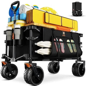 Big Wheels Collapsible Wagon Cart Foldable, Heavy Duty Beach Wagon with Silen... - Picture 1 of 7