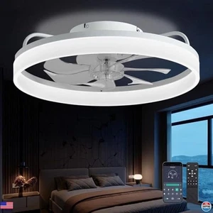 20'' White Flush Mount Ceiling Fan with Lights, Remote, 6 Speeds, Modern Design - Picture 1 of 7