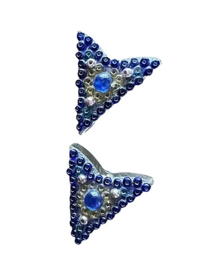 Puntas de cuello decoradas vintage delineadas en pequeñas cuentas negras centro cristal azul Foto 1 de 2