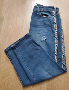 Knox Rose Women's Jeans Embroidered Side Stripe Mid Rise Straight Size 8 - Picture 1 of 9