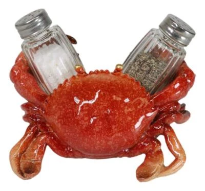 Nautical Marine Red Stone Crab Salt and Pepper Shakers Holder Figurine Set - Image 1 of 4
