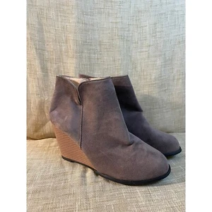 Botines de tacón de cuña de gamuza de cuero informales marrón topo talla 9 - Imagen 1 de 5