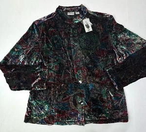 Chico's Velvet Embrace Berniese Jacket Velour Paisley Floral Large/2 Cotton NWT - Picture 1 of 8