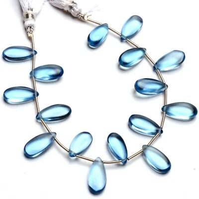 Teal Aquamarine Color Quartz 15x7 mm Size Smooth Pear Beads 7" Strand - Image 1 of 4