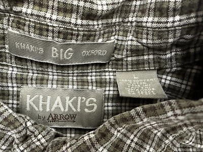Vintage 90s Arrow Khakis Big Oxford Shirt Men L Beige Brown Plaid Cotton Casual - Image 1 of 4