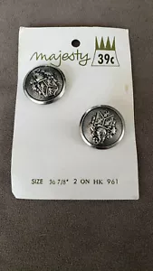 Two Vintage Majesty Stock Buttons. Crafting Sew New on Card. 7/8" - Picture 1 of 2