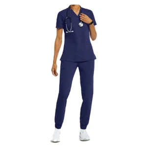 Hospital Medical Uniform Nursing V-neck Scrub Sets Short Sleeve Tops Jogger Pant - Picture 1 of 9