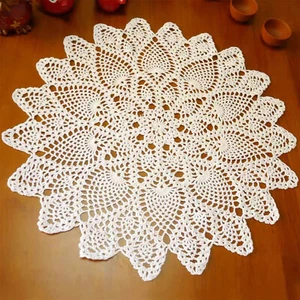 20 Inch Tablecloth Crochet Placemats Doilies Handmade Lace Round Cotton Beige - Picture 1 of 5