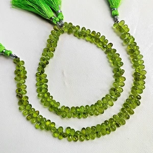 Natural Peridot Gemstone 6x4 mm Size Faceted Drop Shape Beads 9" Strand - Picture 1 of 6