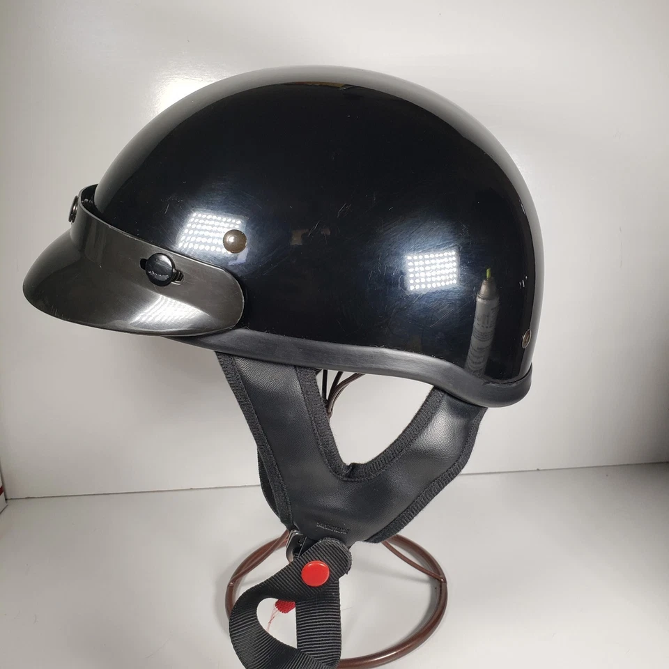 Capacete de motocicleta Nikko Half preto tamanho XL N-306 alça de liberação rápida MFG 6/13 - Imagem 1 de 4