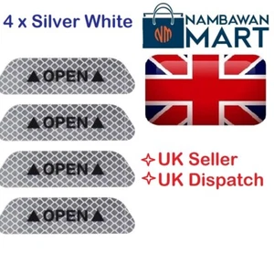 4 x WHITE SILVER Car Door Safety Reflective Tape Open Sign Sticker UK - AUTO1045 - Picture 1 of 5