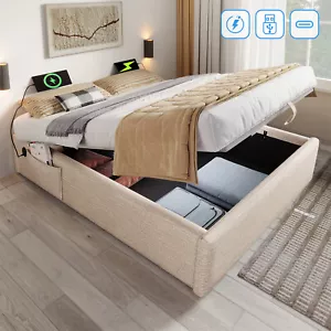 Polsterbett Doppelbett 140x200cm mit Bettkasten & Lattenrost Ohne Kopfteil Beige - Bild 1 von 12
