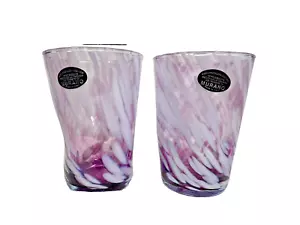 2 VETRO ESEGUITO PURPLE & WHITE MURANO TUMBLER DRINKING GLASSES NEW - Picture 1 of 6