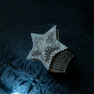 Mens Star Pinky Ring 925 Sterling Silver Layered Iced Out Simulated Diamond - Picture 1 of 4
