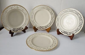 4 Insalatiere in Pizzo Lenox Modano - Allacciato Reticolato Cina Avorio Cerchio Oro - USA - Foto 1 di 15