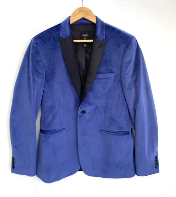 GUESS Navy Blue Velvet Tuxedo Blazer Black Satin Lapel Lined Size M - Image 1 of 4