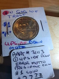 GEORGE WASHINGTON $1 A Presidential Dollar UPSIDE DOWN MOTTO ERROR COIN - Picture 1 of 2