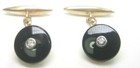 Antique Art Deco Diamond Black Onyx Cufflinks 17k Yellow Gold .12CTTW