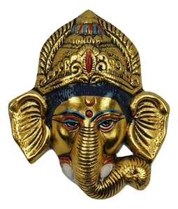 Beautiful Golden Coloured Painted Ganesh Hindu Wall Plaque Mask 11.5 cm - Picture 1 of 4
