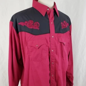 High Noon Western Hemd XL weinrot schwarz Druckknopf bestickt Cowboy Rockabilly Rodeo - Bild 1 von 12