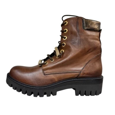 Notaro Stivali Pelle Donna Marrone Anfibi Stivaletti Scarpe Scarponcini Alti - Immagine 1 di 4