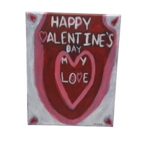 Handmade Happy Valentine's Day My Love - Acrylic Painting on Black Canvas 8"x10" - Foto 1 di 12