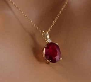 6.05Ct Natural Ruby and Diamond 14K Solid Yellow Gold Necklace - Picture 1 of 3