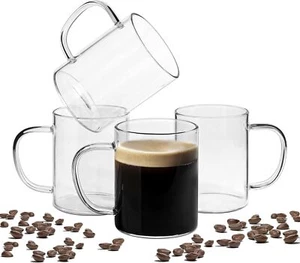 400Ml Glass Coffee Mugs Set of 4, Clear Glass Coffee Cup with Big Handle Large - Picture 1 of 5