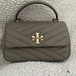 Tory Burch Kira Chevron Top-Handle Satchel Bag Leather Grey Quilted New With Tag - Picture 1 of 5