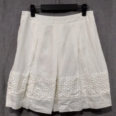 Falda plisada Loft 100 % lino encaje para mujer 2 blanca Preppy Academia retro informal Foto 1 de 4