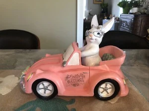 EASTER Bunny in Beetle Car Spring Decoration 12" x 10” New - Picture 1 of 6