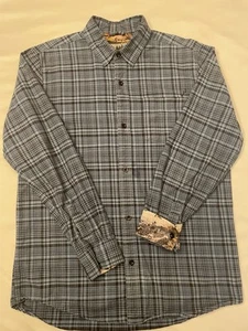 Pladra Mens Long Sleeve Size L Button Up Blue Flannel Shirt Flip Cuff Bears Elk - Picture 1 of 9