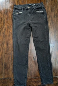 Paige Indigo Zip Skinny Jeans in Black Womens Size 28 Decorative Zipper - Picture 1 of 17