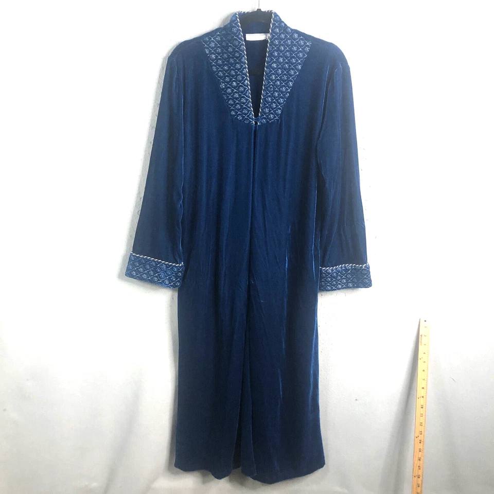 Bata de terciopelo vintage Adonna para mujer M azul marino terciopelo dorado tubo estante acolchado Foto 1 de 4