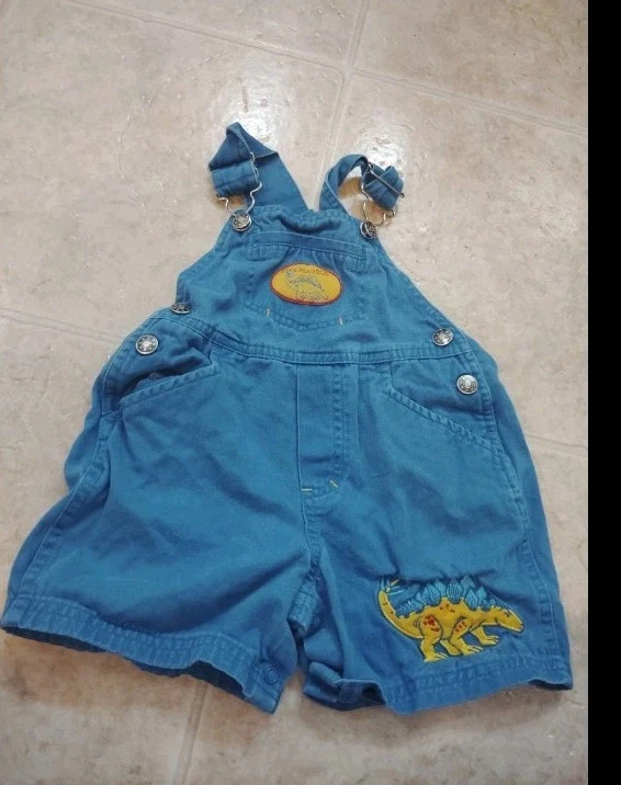 Macacão Dinossauro Vintage Shortalls Bebês Meninos Tamanho 12 Meses Anos Y2K Anos 90 Simplesmente Básico  - Imagem 1 de 4