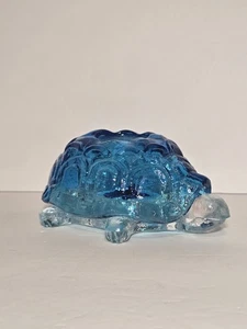 Rare Vintage LE Smith Glass Blue Turtle Fairy Lamp Light Candle Holder 2 pc - Picture 1 of 16