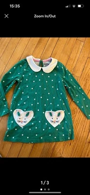 Mini Boden Talla 6/7 Niñas Conejito Peter Pan Cuello Verde Túnica Vestido Foto 1 de 3