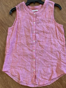 Christian Siriano New York 100% lino rosa buttondown top senza maniche S - Foto 1 di 3