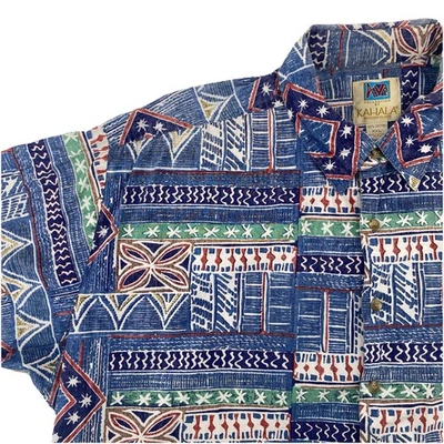 Kahala Avi Collection Mens XXL Red White Blue Geometric Hawaiian Tiki Luau VTG - Image 1 of 4