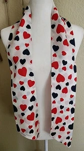 Vintage Rectangle Scark Neck Scarf Head Hair Wrap Red White Blue Hearts 5x60" - Picture 1 of 5