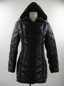 Women's M Guess Black Puffer Quilted Insulated Parka Jacke Coat Full-Zip Hooded - Picture 1 of 24