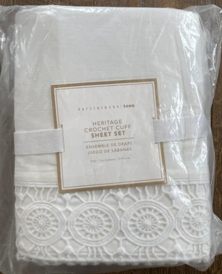 Nuevo Juego de Sábanas COMPLETO Pottery Barn Teen Heritage Crochet Cuff Foto 1 de 2