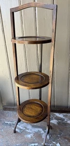 Vintage Oak Three Tier Folding Cake Stand - Picture 1 of 8