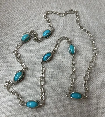 925 WK Sterling Silver Blue Turquoise Link Chain Necklace - Image 1 of 4