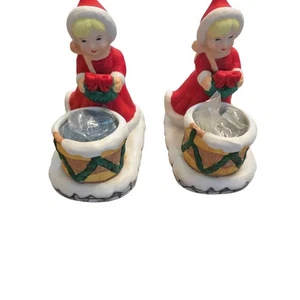 Vintage 80er Jahre Weihnachten Mädchen mit Kranz Kerzenhalter Porzellan Künstler M Workm - Bild 1 von 7