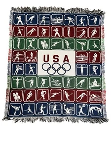 USA Olympic rings tapestry throw blanket red green - Picture 1 of 7