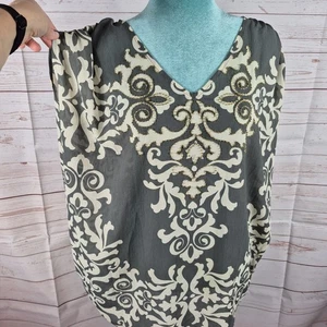Lane Bryant Damen Größe 14/16 Grau Blumenmuster Top Perlen Boho Fee Grunge Hippie - Bild 1 von 11