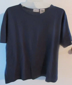 Cabin Creek Size Large 14-16  T Shirt Top Blouse Short Sleeve Navy Blue Ribbed - Picture 1 of 3
