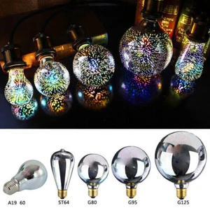 3D LED Fireworks Light Edison Bulb E27 Glass Colourful Vintage Light Party Decor - Picture 1 of 17