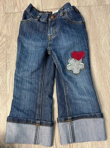 Girls Size 3T Levi's Cropped Cuffed Jeans Flower Heart Stitches Patches - Picture 1 of 8